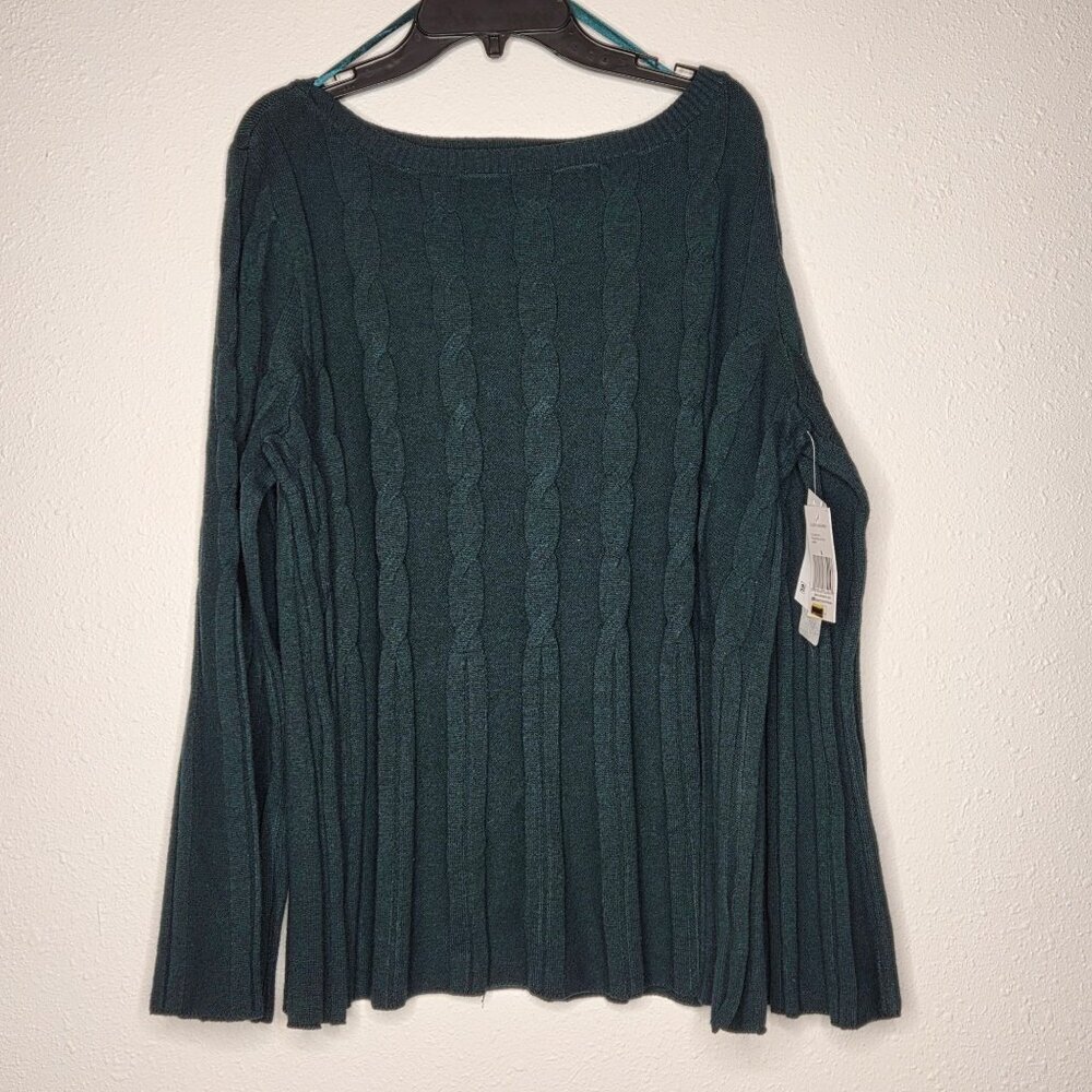 NWT Gloria Vanderbilt Women's Maren Cable Knit Sweater - Ponderosa Spruce